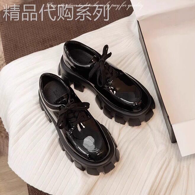 香港厚底增高小皮鞋女英伦风复古粗跟乐福鞋小个子松糕鞋真皮包鞋