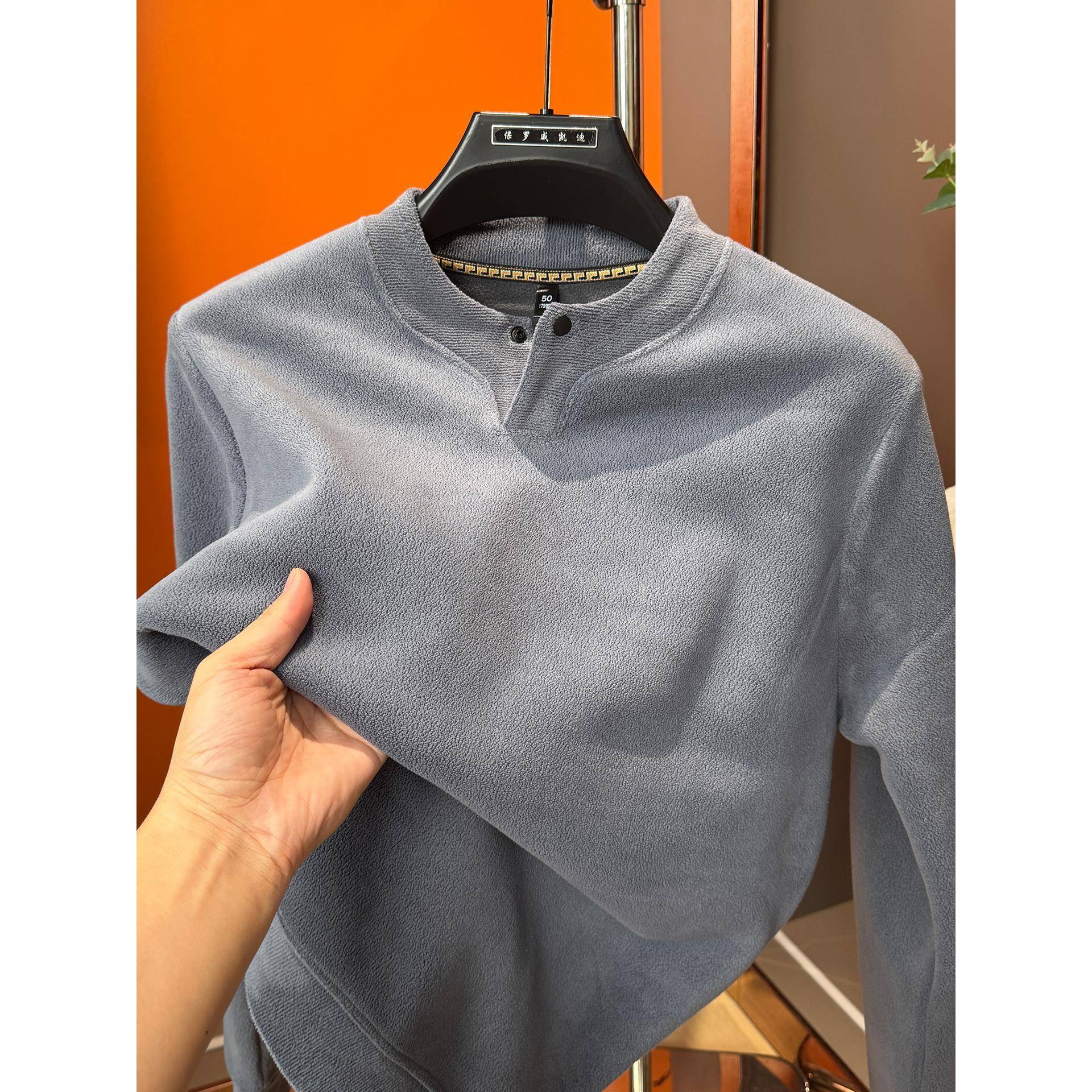 MAROLIO~男士摇粒绒卫衣加绒加厚抓绒衣保暖秋冬双面绒打底衫男款