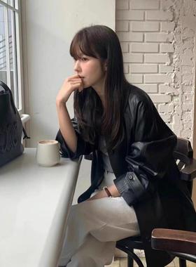 ACN 韩国2025春季黑色爆款pu皮衣外套女独特夹克小个子显瘦超好看