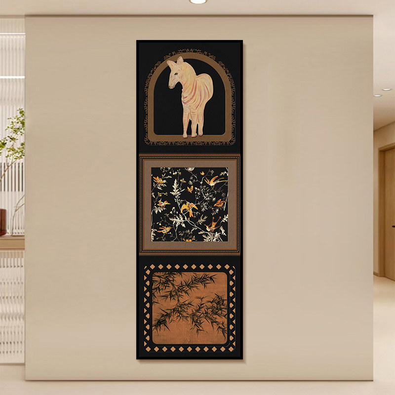 中古风自粘贴画客厅卧室入户走廊玄关植物花卉防水装饰墙贴壁纸贴