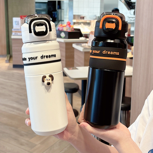 保温杯2025新款大容量不锈钢男款简约运动水壶学生带吸管双饮杯子