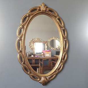 欧式 复古黑色圆形卫浴镜化妆镜装 饰玄关镜轻奢壁挂镜子 浴室镜美式