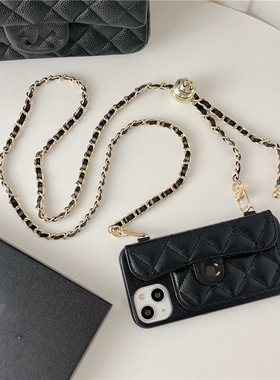 小香风卡包手机壳iPhone15pro手提苹果16promax高级12菱格11链条8plus山茶花xr小金球14时尚轻奢13贵妇xr斜挎