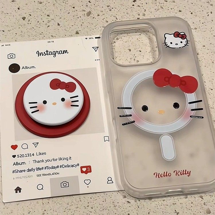 卡通kitty猫苹果带磁吸支架16promax手机壳iphone13可爱14透明15pro硅胶软11防摔xr创意8plus日韩12新款女6s
