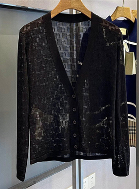 ANDS BC BBR 镂空针织衫薄款女开衫V领长袖外穿百搭外贸毛衣G家系