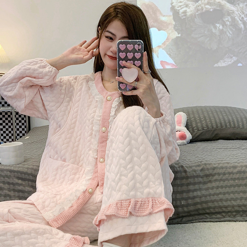 月子服春秋季产后哺乳孕妇睡衣女秋冬可爱夹层产妇家居服套装