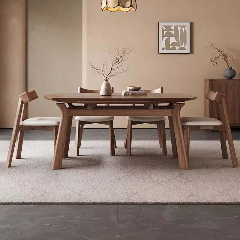 北欧全实木伸缩餐桌可变圆桌子客厅家用小户型圆形折叠餐桌