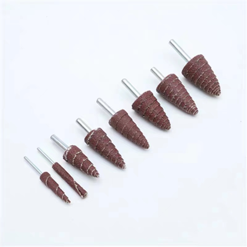 带柄尖头锥形百叶轮磨头木工打磨抛光圆柱型砂布磨头抛光轮