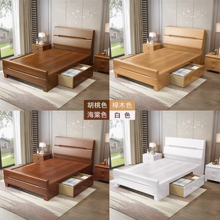 实木单人床1.2米家用小户型简约0.9米小床双人床经济型储物床 中式