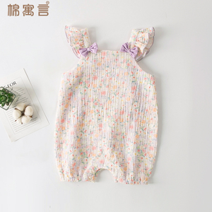 婴儿连体衣夏季洋气女宝宝纱布爬服新生儿衣服薄款夏装哈衣包屁衣