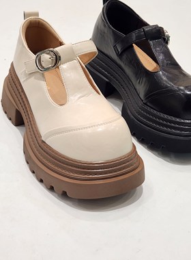 68053特价清版厚底玛丽珍女英伦风圆头搭扣休闲德比鞋增高乐福鞋