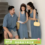 炸街亲子装 又酷又飒 牛仔母女连衣裙父子衬衫 一家三口夏季 母子装