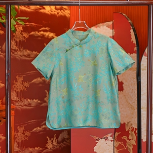 短袖 藍(lán)鵲歸巢 喜悅新中式 國(guó)風(fēng)印花女士上衣 上衣女新款
