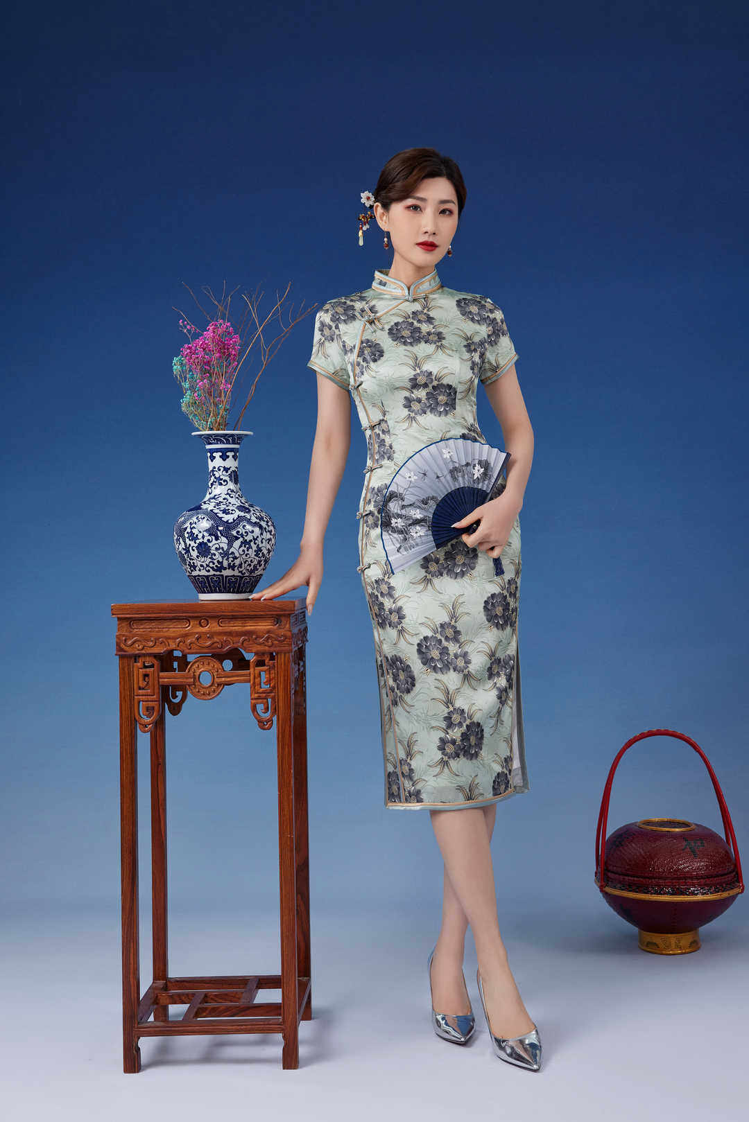 原创中式盘扣旗袍改良汉服日常斜襟禅意复古绿意采薇礼服修身连衣
