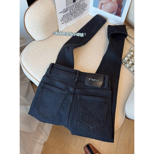 显瘦小个子九分小脚裤 黑灰色高腰加绒牛仔裤 弹力修身 新款 子 女冬季