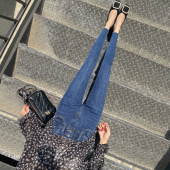 女修身 靴裤 显瘦小脚裤 高腰九分裤 2026年春秋新款 深蓝色紧身牛仔裤