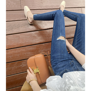 子潮 显瘦九分小脚铅笔裤 网红破洞牛仔裤 女高腰紧身2026年春秋新款