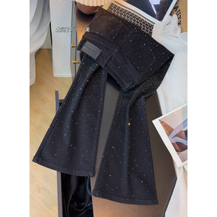 巨好看满天星烫钻微喇牛仔裤女2026年春季新款高腰显瘦黑色喇叭裤