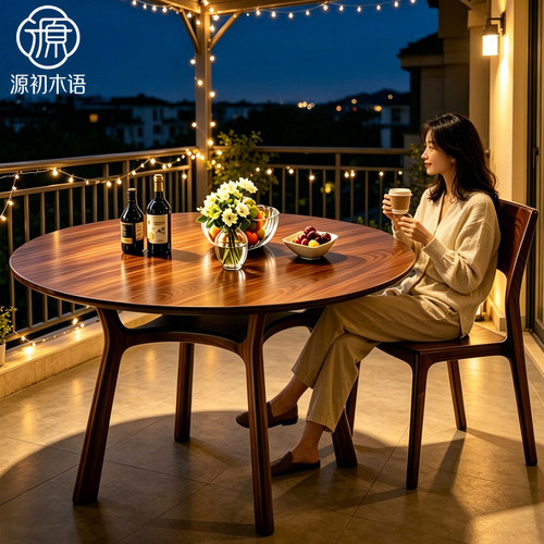 南美黑胡桃实木圆形餐桌榫卯结构
