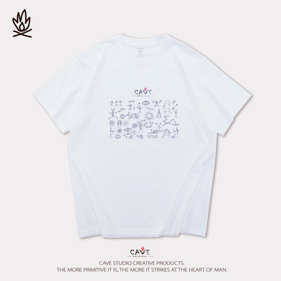 衫国演义CAVE重磅宽松圆领T恤男女款夏季纯棉短袖围猎