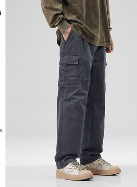 雅仓工装裤男潮牌宽松直筒2025冬季新款多口袋男士加绒休闲长裤子
