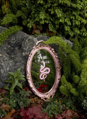 【粉色太妃糖】蛇蛇艺术宫廷巴洛特风周边镜子摆件38*24CM 托盘