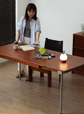 实木折叠餐桌吃饭桌中古风可伸缩小户型家用餐厅桌子餐桌椅组合