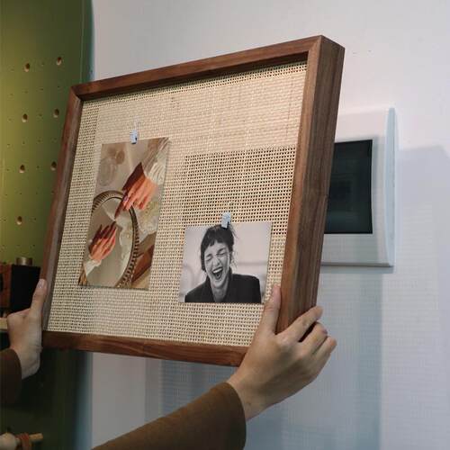 配电箱装饰画免打孔玄关墙上电表箱遮挡盒樱桃实木原木风竖款定制