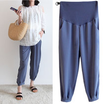 Pregnant women's pants spring and summer thin spring and autumn wear loose nine point casual Leggings summer Chiffon wide leg pants summer