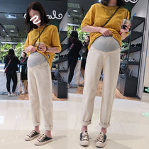 Pregnant women's pants wear spring and summer fashion thin loose white jeans summer fashion mom dad pants summer