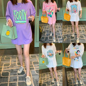 短袖 潮2026夏款 T恤纯棉宽松中长款 上衣连衣裙孕妇装 时尚 孕妇夏装