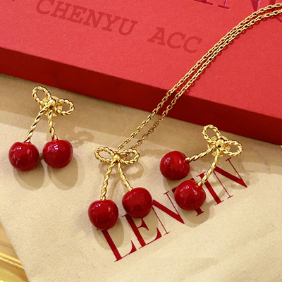 CHENYUACC杨紫同款红色珐琅耳环