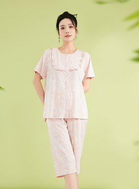 好波短袖短裤睡衣夏季睡衣女凉感透气夏天女生家居服套装HJZ2415