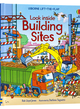 偷偷看里面系列 建筑工地 英文原版绘本 Look Inside Building sites Usborne出品 立体翻翻纸板书 3-4-5-6儿童科普读物