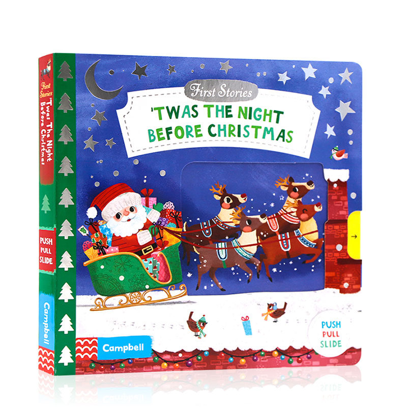 First Stories系列操作机关书 圣诞前夜 英文原版绘本´Twas the night before Christmas平安夜推拉滑动机关纸板书0-1-3-6岁幼儿园