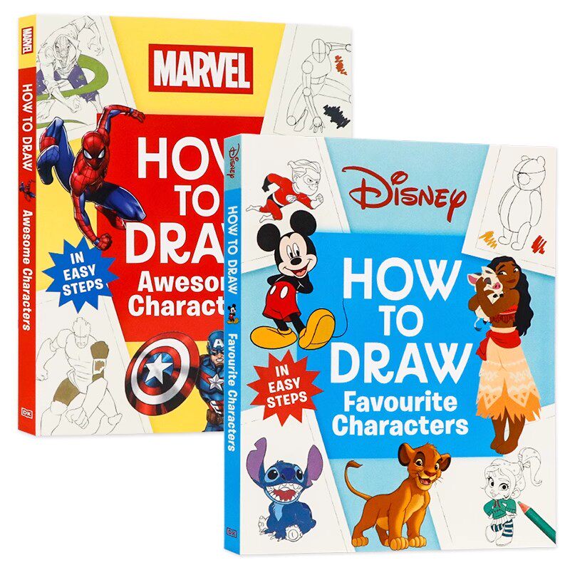 DK出版 人气角色绘画指南2册 英文原版 How to Draw  Awesome Characters 迪士尼米奇米妮唐老鸭公主 复仇者联盟钢铁侠美国队长