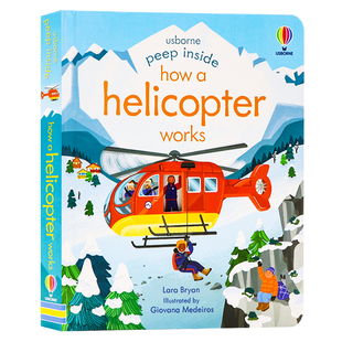 Usborne 直升机的工作原理 英文原版绘本 Peep Inside How A helicopter Works 偷偷看里面系列 洞洞书 科普纸板翻翻书 精装