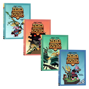 4册英文原版 儿童英语课外阅读读物幽默搞笑全彩漫画悬疑侦探推理冒险故事书Brett Zoo Squad Bean Patrol 动物巡逻队系列1