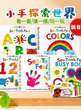 预售See Touch Feel 感官启蒙5册 英文原版绘本 Colors颜色/123/ABC 亲子互动纸板翻翻触摸书看一看摸一摸玩一玩 幼儿早教启蒙认知