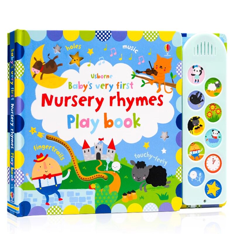 Usborne 童谣儿歌幼儿纸板触摸发声书翻翻书 英文原版绘本 Baby's Very First Nursery Rhymes Playbook洞洞书早教启蒙互动书