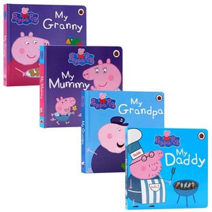 纸板 佩佩猪 Grandpa Granny 英文原版 小猪佩奇英文绘本 Mummy Family Peppa Pig 粉红猪小妹4册合售