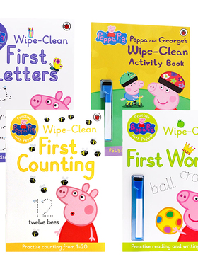 英文原版绘本 Peppa Pig Practise with Peppa Wipe-Clean 小猪佩奇粉红猪 可重复擦写4册  拼写单词书写时间数字刷刷笔擦擦笔书