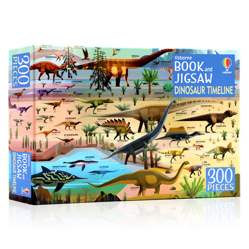 英文原版绘本Usborne Book and Jigsaws: Dinosaur Timeline拼图游戏系列恐龙发展史游戏书 幼儿恐龙趣味科普百科认知 附300张拼图