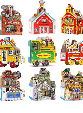 迷你屋绘本 school bus 迷你机关书 mini house wheels 英文原版绘本神奇校车消防站老麦克唐纳儿童手掌玩具书纸板书立体造型书