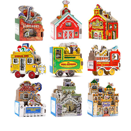 迷你屋绘本 school bus 迷你机关书 mini house wheels 英文原版绘本神奇校车消防站老麦克唐纳儿童手掌玩具书纸板书立体造型书