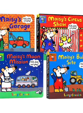 小鼠波波推拉机关操作纸板书4册英文原版绘本 Maisy's  garage/Moon Mission/Circus Show 亲子互动玩具游戏书 幼儿早教启蒙认知
