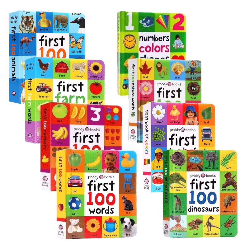 First 100系列8册合售 英文原版 Christmas/Colors/Numbers/Farm/Animals/Shapes/Trucks 亲子阅读启蒙纸板书 图解字词典 撕不烂