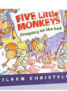 fivelittlemonkeys 五只小猴子在床上跳纸板书Five Little Monkeys Jumping on the bed 英文原版绘本 儿童英语读本廖彩杏书单