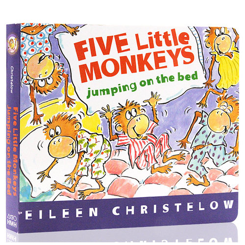 fivelittlemonkeys 五只小猴子在床上跳纸板书Five Little Monkeys Jumping on the bed 英文原版绘本 儿童英语读本廖彩杏书单