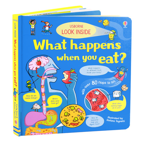 Usborne出品偷偷看里面系列 人体消化器官 英文原版绘本 Look Inside what happens when you eat 幼儿童启蒙科普百科精装亲子读物